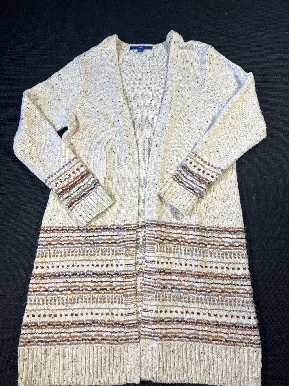 Apt. 9 Cream Open-Front Cardigan with Striped Accent